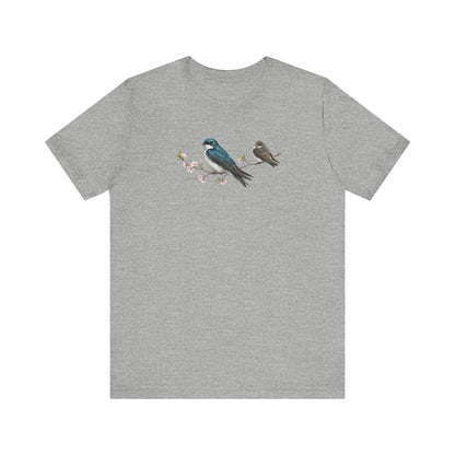 Tree Swallow & Fledgling T-Shirt | Spring Blossoms Unisex Graphic Tee
