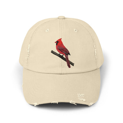 Northern Cardinal Bird Art Distressed Cap