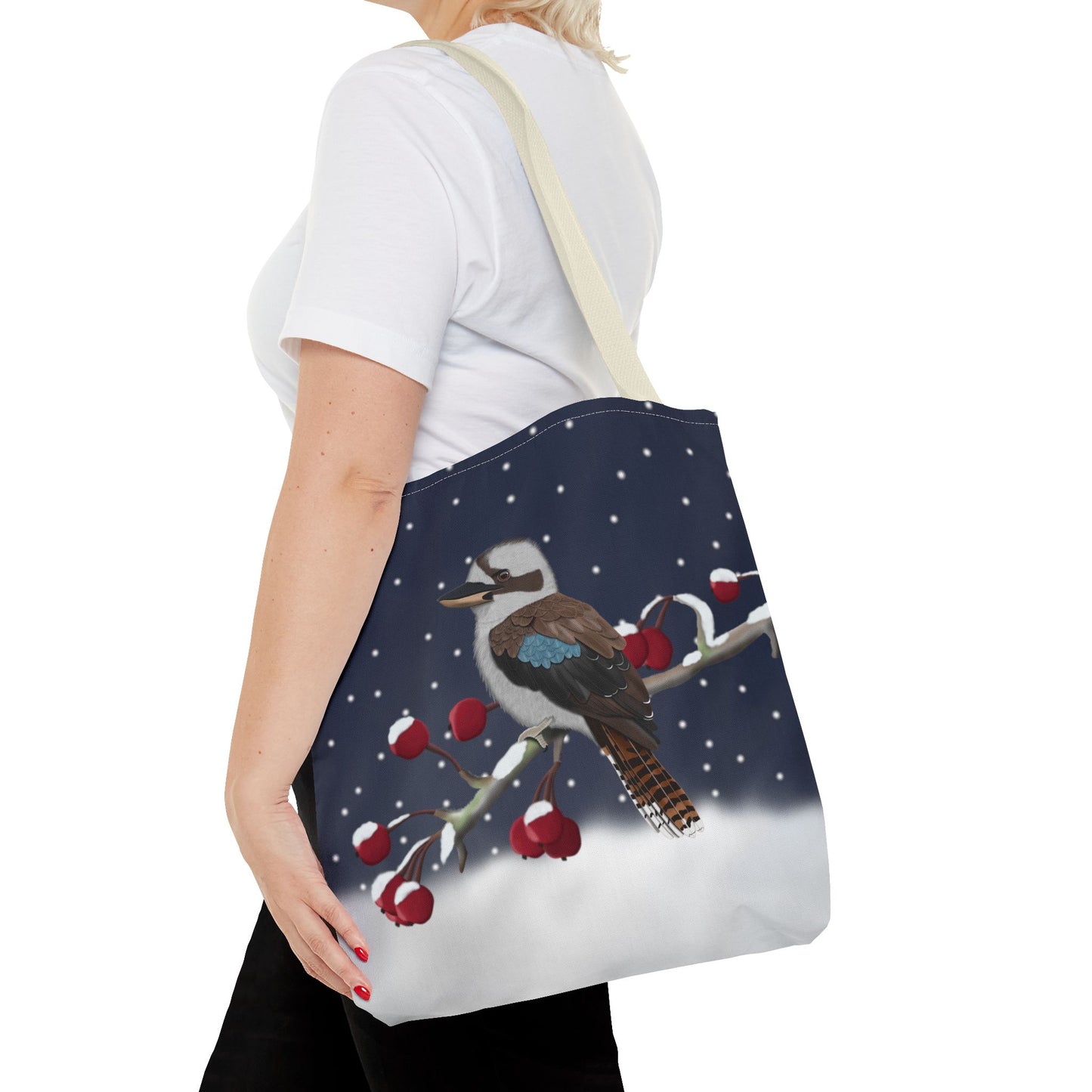 Kookaburra on a Winter Branch Christmas Bird Tote Bag 16"x16"