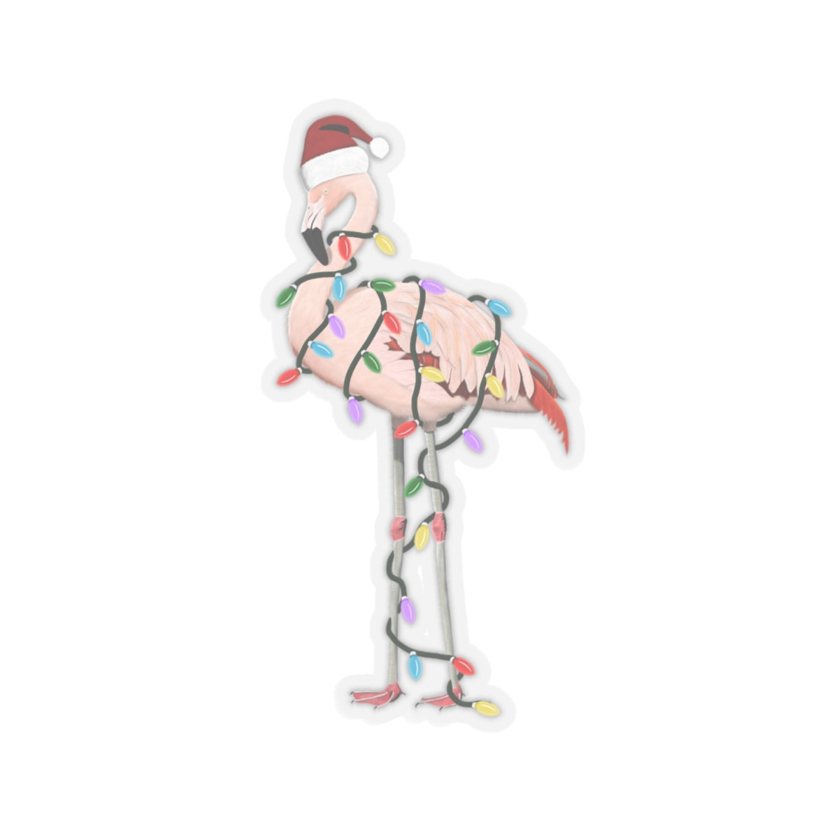 Flamingo with Fairy Lights and Santa Claus Hat Christmas Bird Sticker