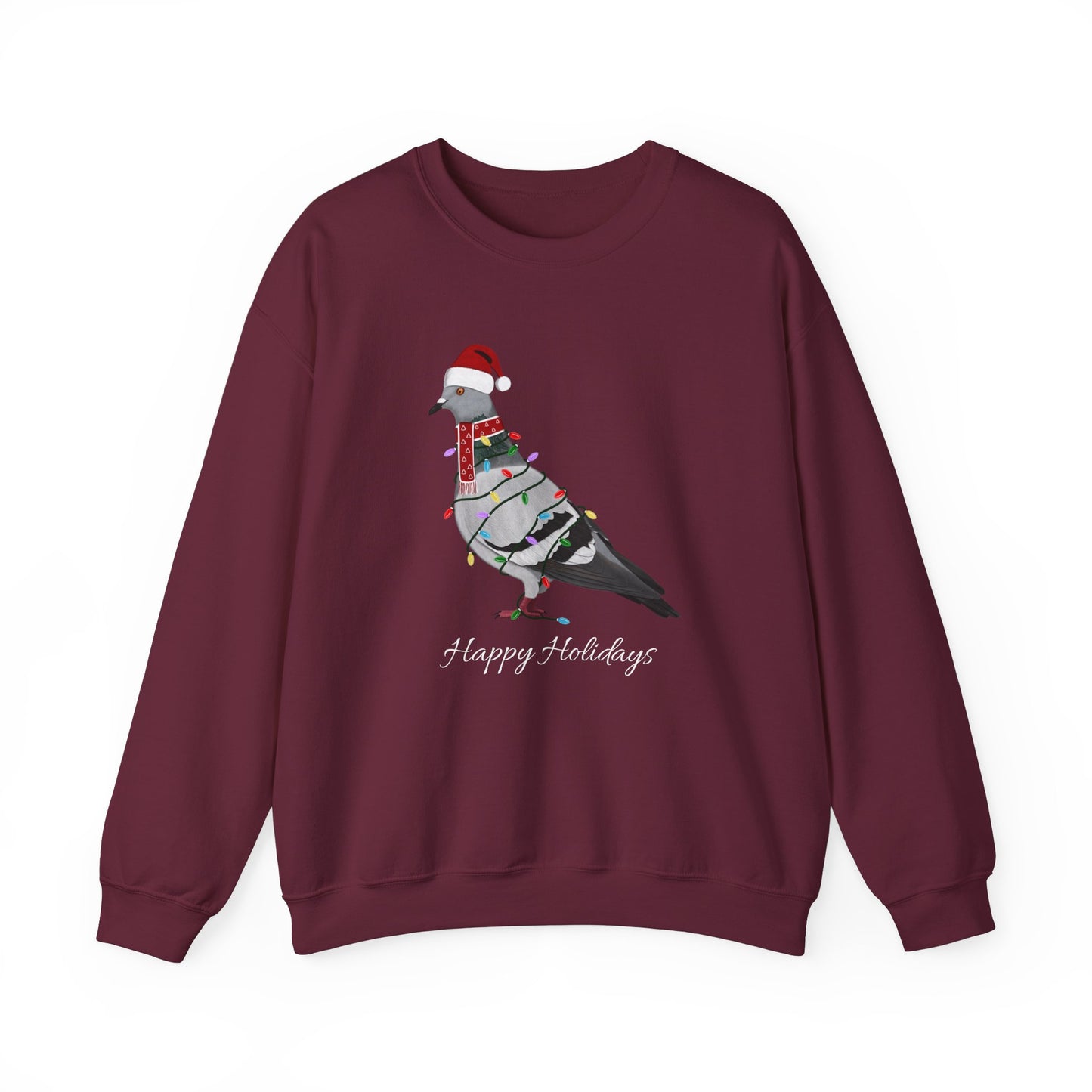 Pigeon with Fairy Lights as Santa Happy Holidays Birdwatcher Christmas Bird Sweatshirt