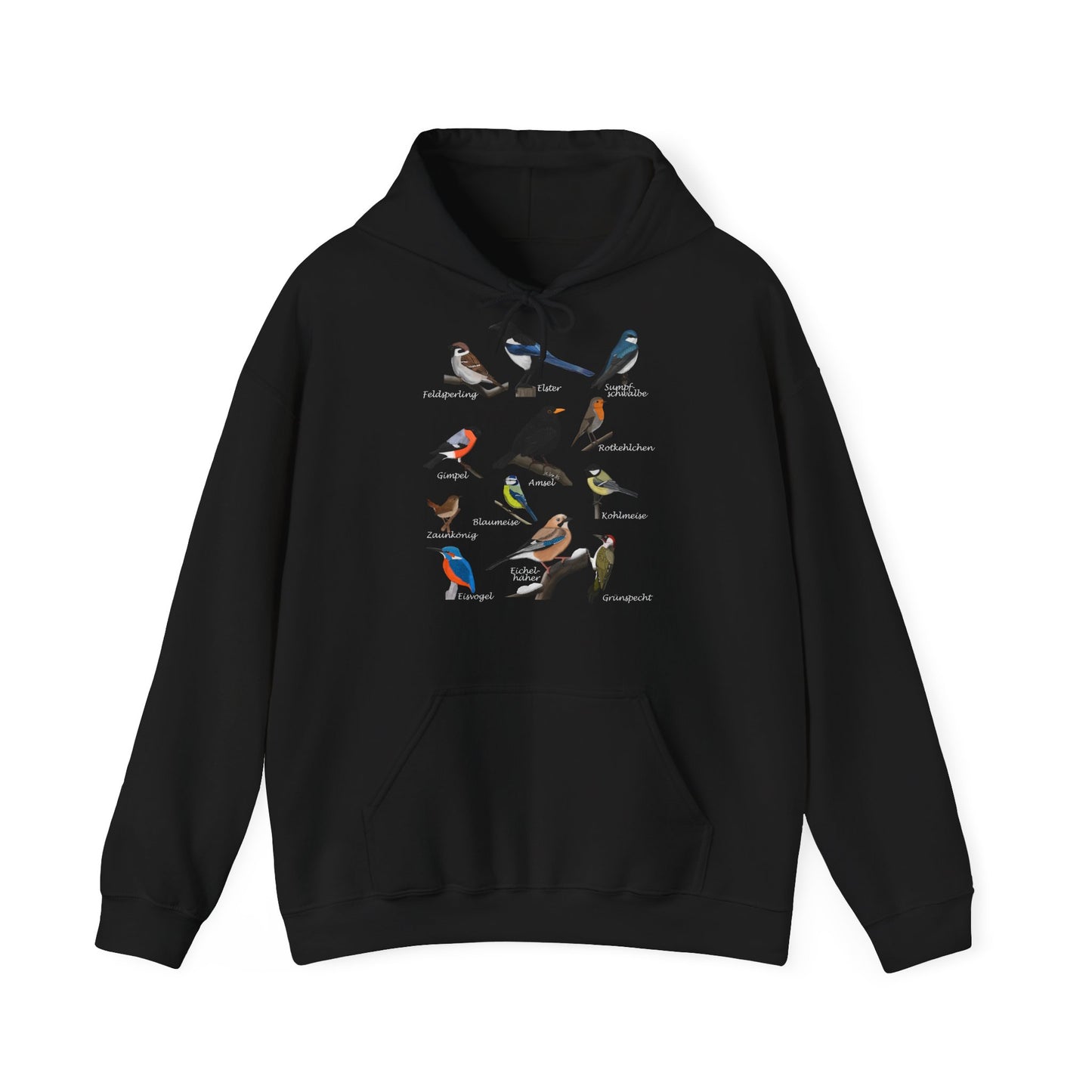 Gartenvögel Vogel Hoodie - Amsel Rotkehlchen Blaumeise Kapuzenpullover für Vogelbeobachter & Naturliebhaber mit Vogelmotiv