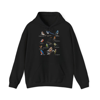 Gartenvögel Vogel Hoodie - Amsel Rotkehlchen Blaumeise Kapuzenpullover für Vogelbeobachter & Naturliebhaber mit Vogelmotiv