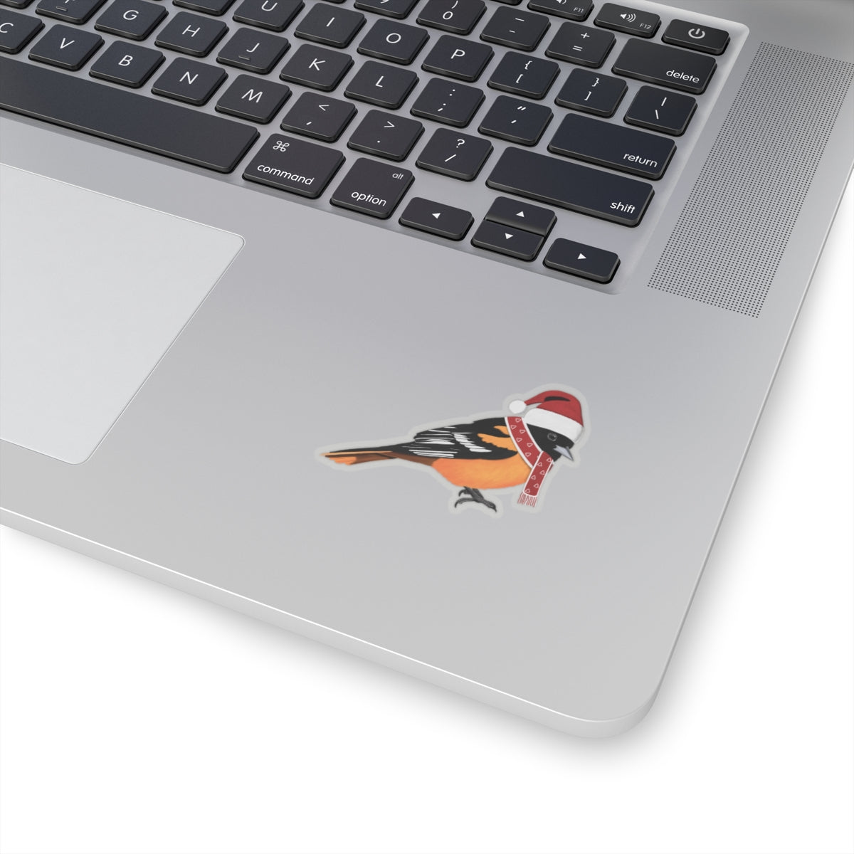 Baltimore Oriole with Santa Claus Hat and Scarf Christmas Bird Sticker