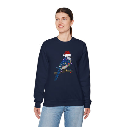 Blue Jay with Fairy Lights Santa Claus Christmas Bird Sweatshirt