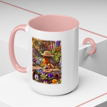 Robin Rosi Watering Flowers Mug for Bird Lovers