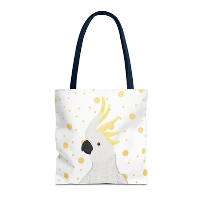 Cockatoo Golden Dots Bird Tote Bag 16"x16" White