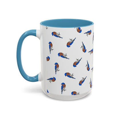 Bluebird All-Over Pattern Accent Mug | Colorful Bird Lover Gift for Birdwatchers