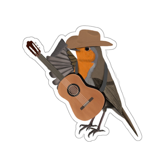 Robin with Cowboy Hat and Guitar Country Music Bird Kiss-Cut Sticker