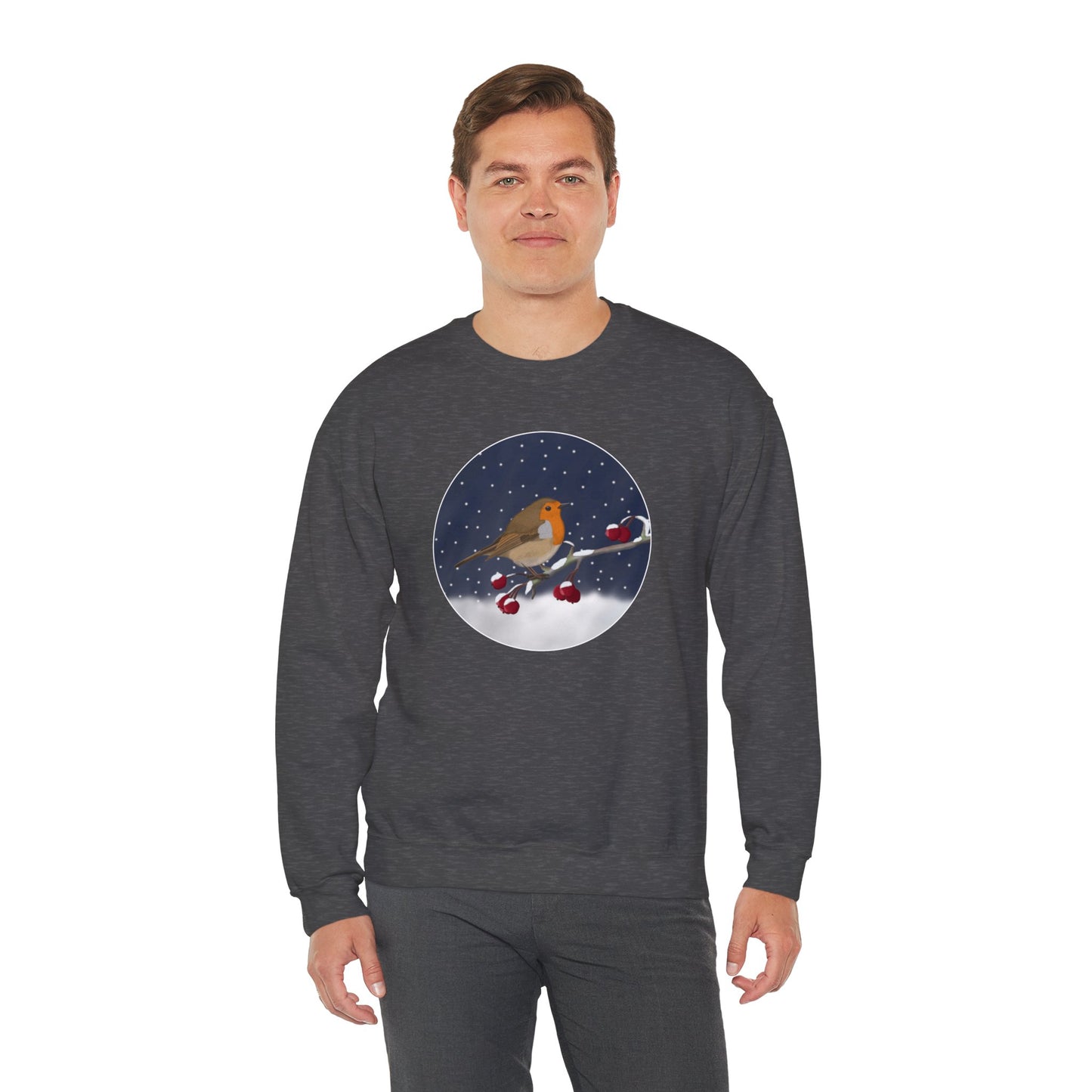 Robin on a Winter Branch Christmas Bird Sweatshirt