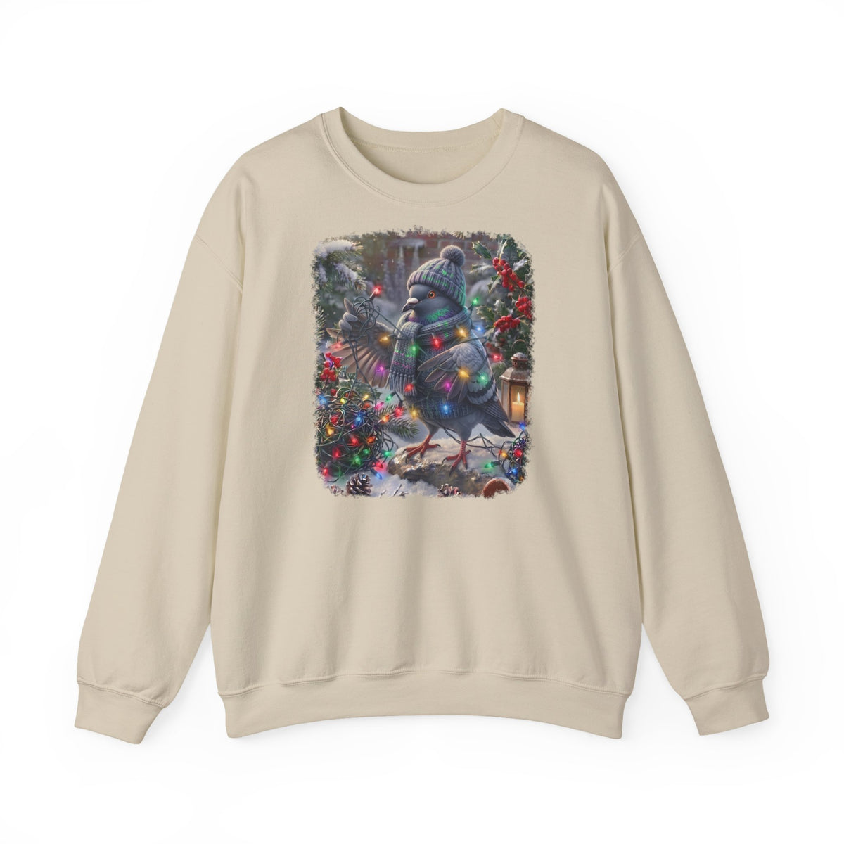 Premium Sweatshirt Taube und die Lichterkette im winterlichen Garten für Vogelfreunde