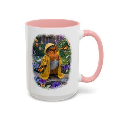 Robin Rosi Yellow Raincoat Garden Premium Mug for Bird Lovers