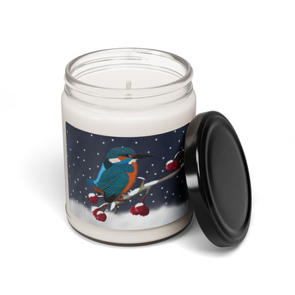 Kingfisher on a Winter Branch Christmas Bird Art Scented Soy Candle, 9oz