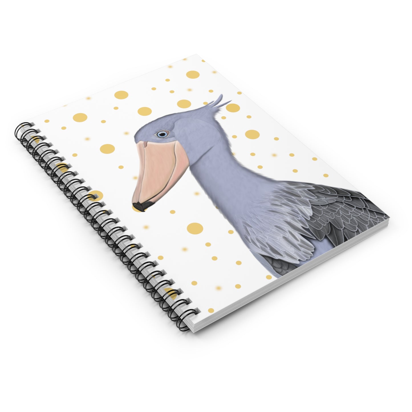 Shoebill Bird Birdlover Spiral Notebook White Golden Dots Ruled Line 6"x8"