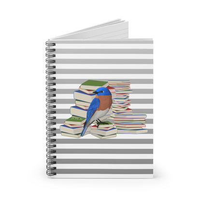 Eastern Bluebird Bird with Books Birdlover Bookworm Spiral Notebook Ruled Line 6" x 8"