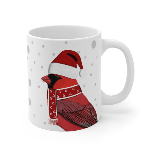 Cardinal with Red Santa Hat and Scarf Christmas Bird Ceramic Mug 11oz