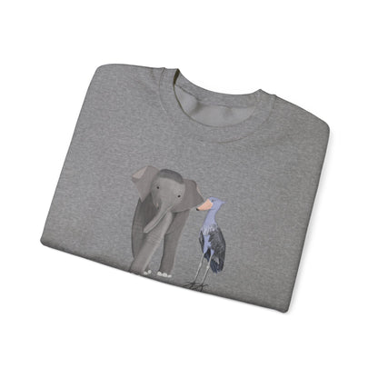 Elephant with Shoebill Bird Birding & Birdwatching Sweatshirt