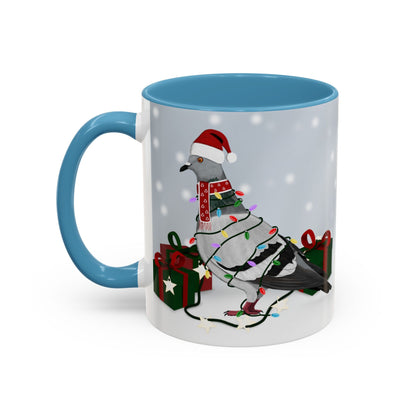 Pigeon with Christmas Hat and Scarf Snow Bird Coffee Mug