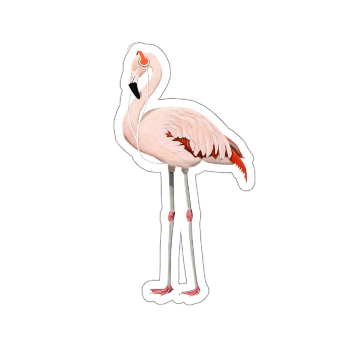 Flamingo Bird with Music Headphones Sticker