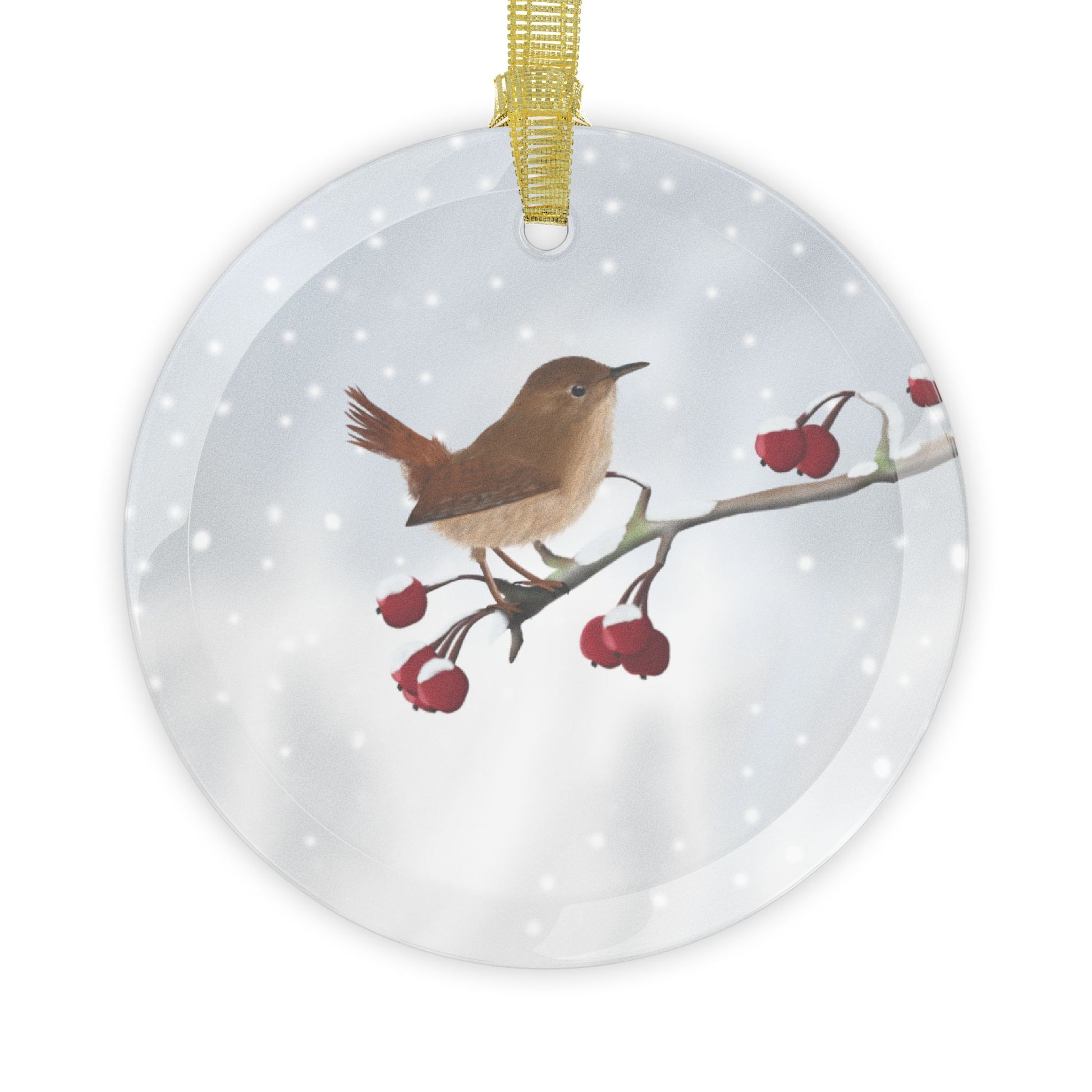 Wren Snow Bird Christmas Glass Ornament