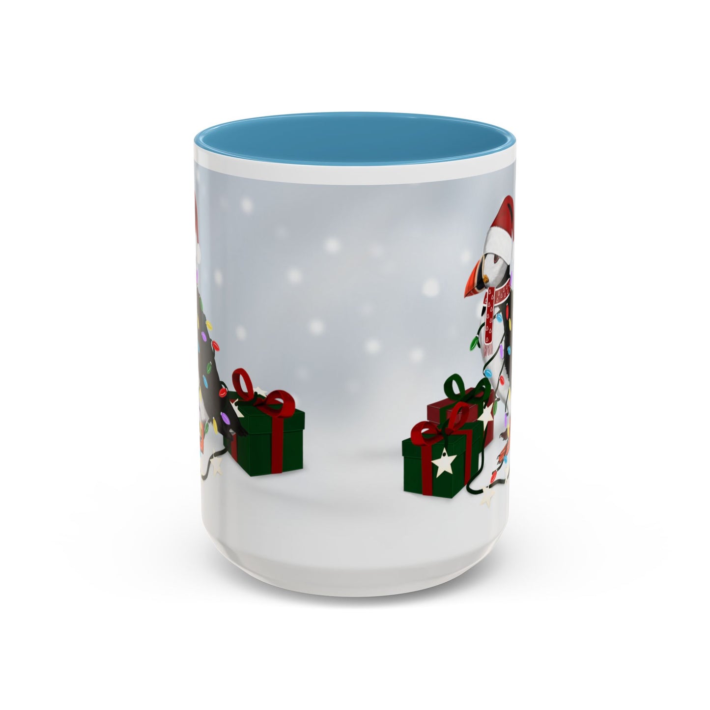 Puffin with Christmas Hat and Scarf Snow Bird Coffee Mug