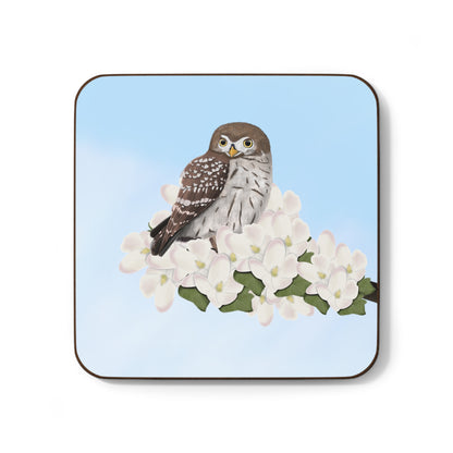 Little Owl Apple Blossoms Hardboard Coaster