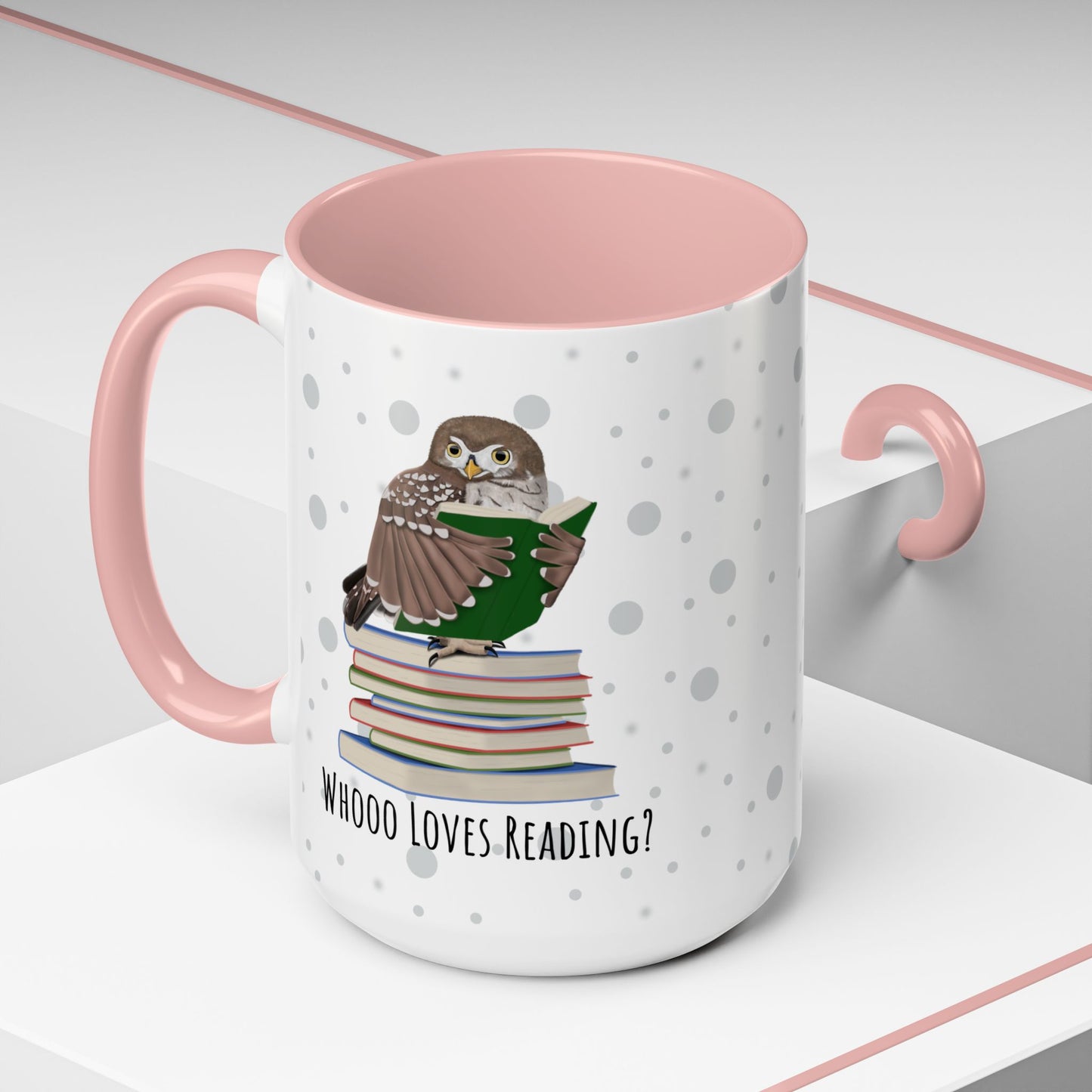 Whooo Loves Reading Owl Teacher Mug – Two-Tone Librarian & Book Lover Cup