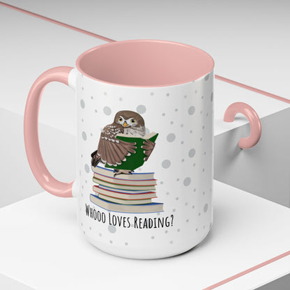Whooo Loves Reading Owl Teacher Mug – Two-Tone Librarian & Book Lover Cup
