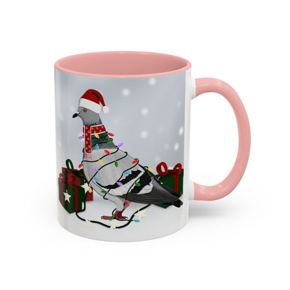 Pigeon with Christmas Hat and Scarf Snow Bird Coffee Mug