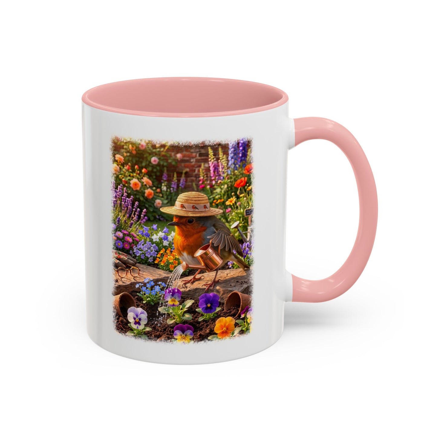 Robin Rosi Watering Flowers Mug for Bird Lovers