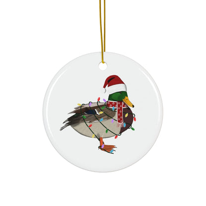 Mallard as Santa Ceramic Bird Christmas Ornament | Durable Double-Sided Bird Lover Decor