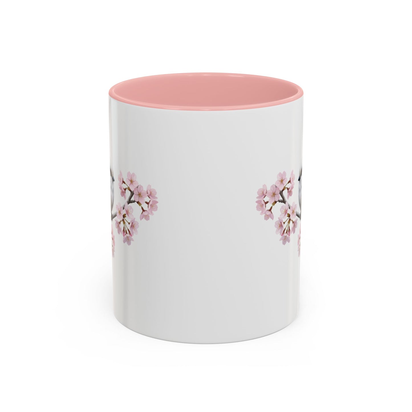 Long Tailed Titmouse Cherry Blossom Mug | Pink Ceramic Coffee Cup for Bird Lovers in