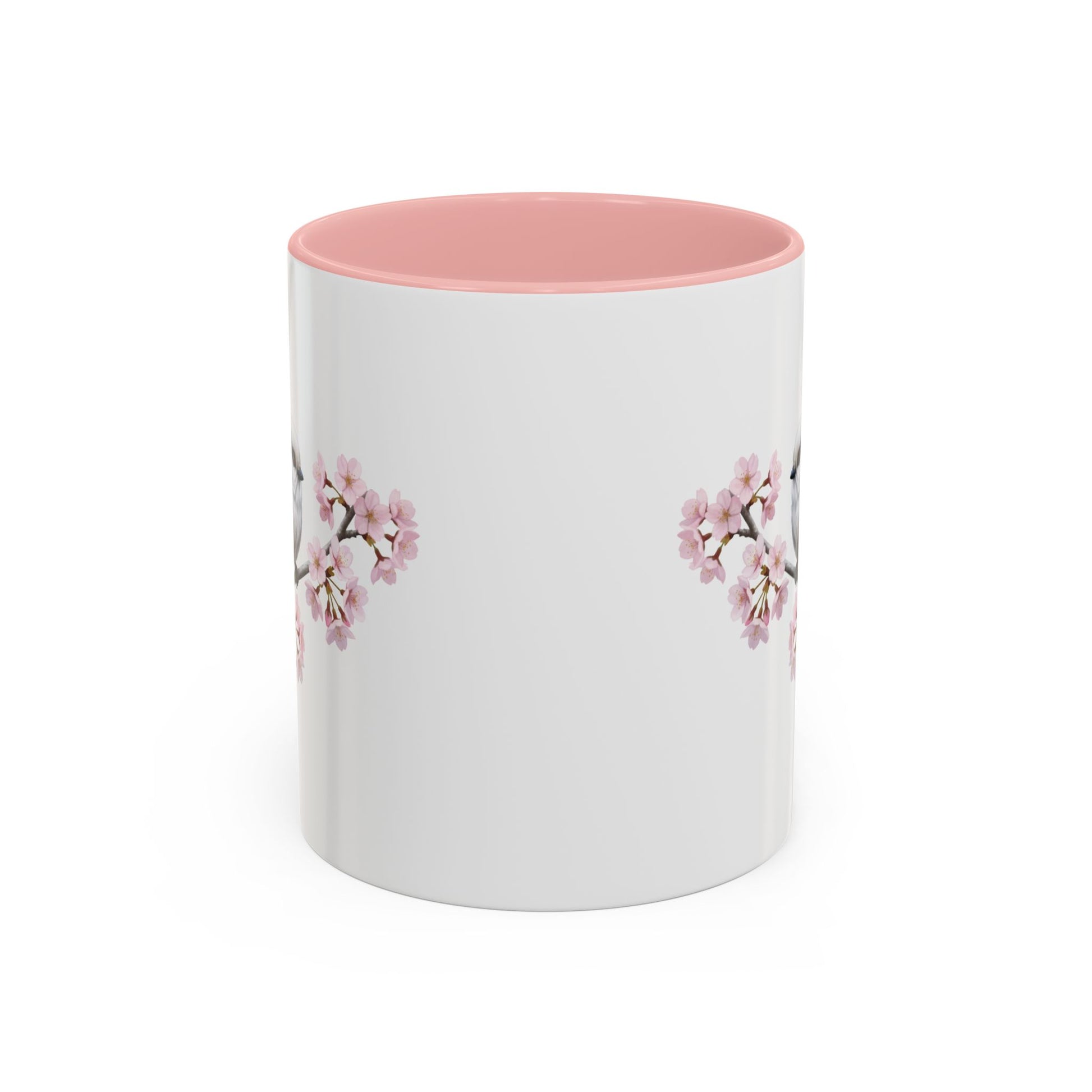 Long Tailed Titmouse Cherry Blossom Mug | Pink Ceramic Coffee Cup for Bird Lovers in