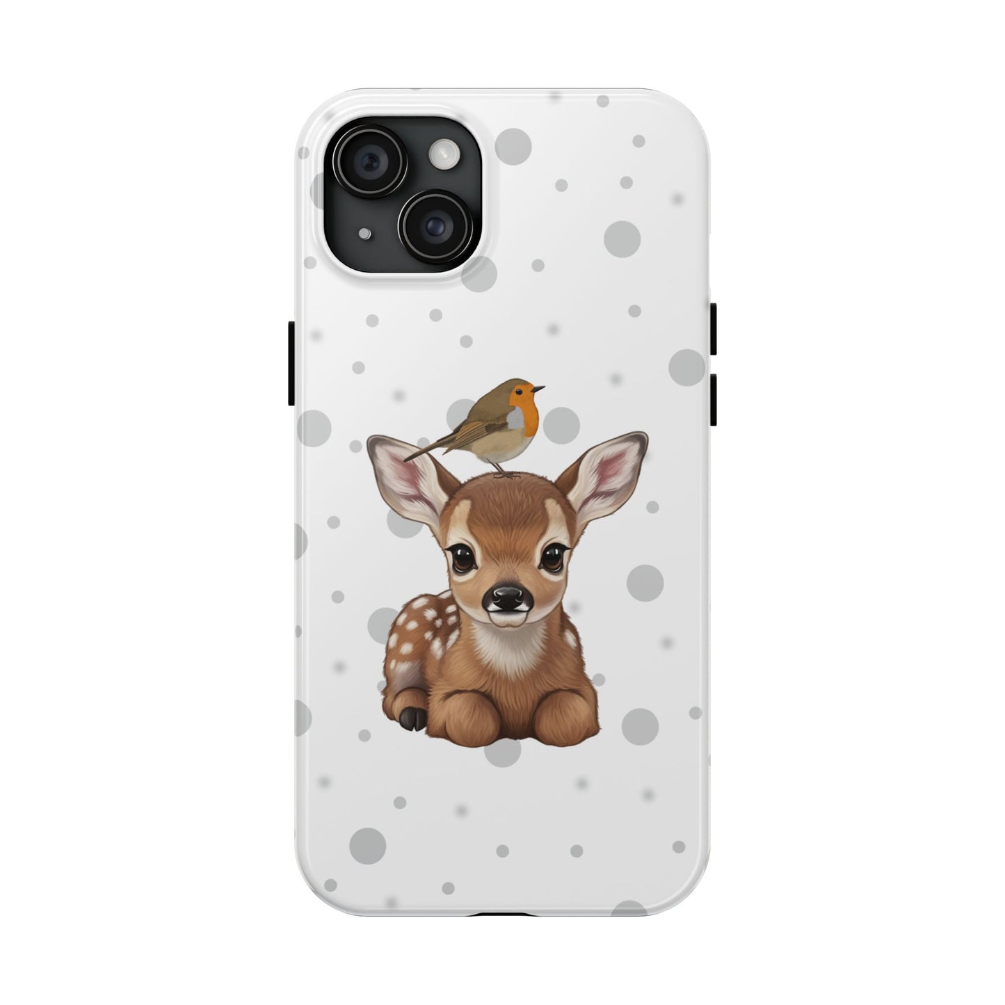 Cute Fawn with European Robin Animal iPhone Case - Dual-Layer PC/TPU Protective Cover for iPhone