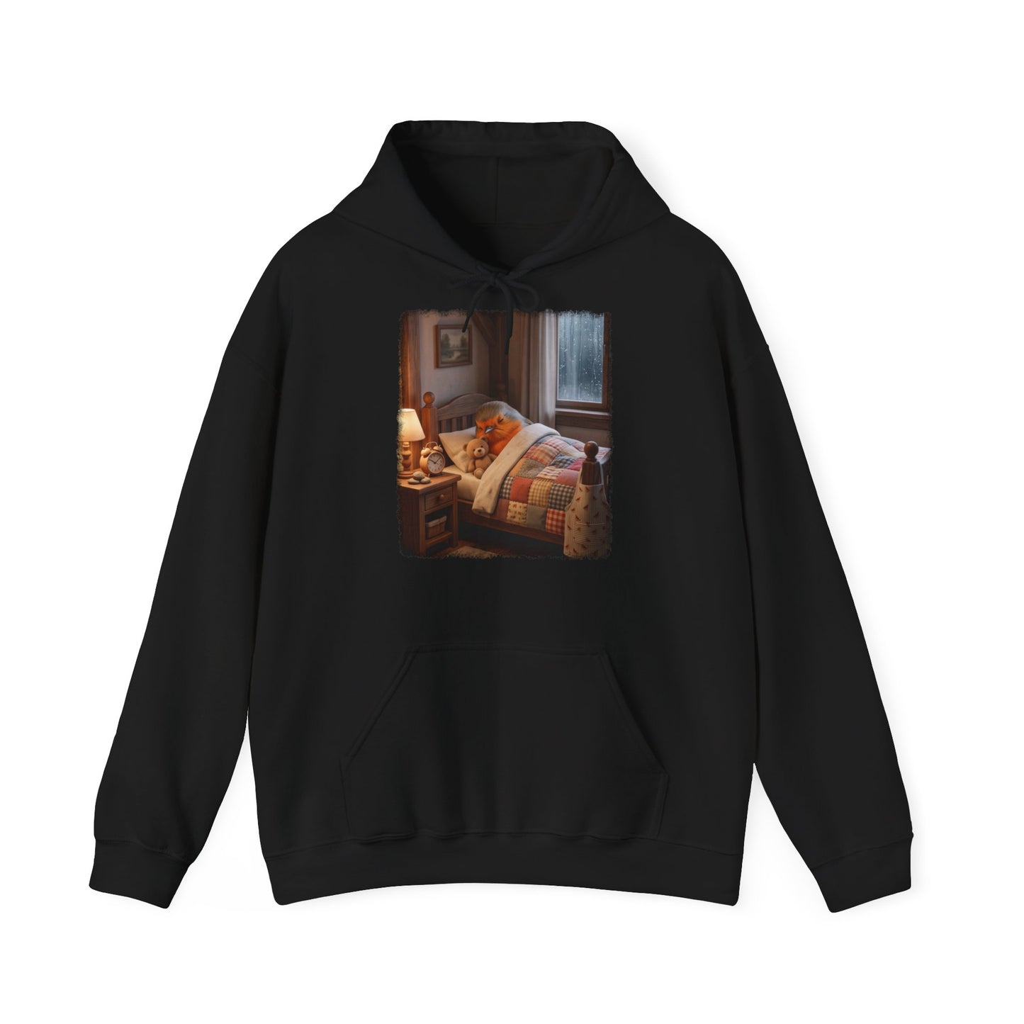 Süßes Rotkehlchen Hoodie im Bett mit Teddy | Kuscheliger Vogel Kapuzenpullover für Langschläfer