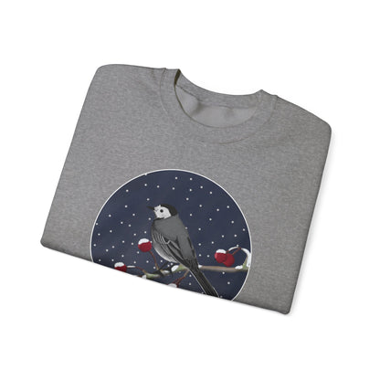 White Wagtail on a Winter Branch Birdwatcher Christmas Bird Sweatshirt