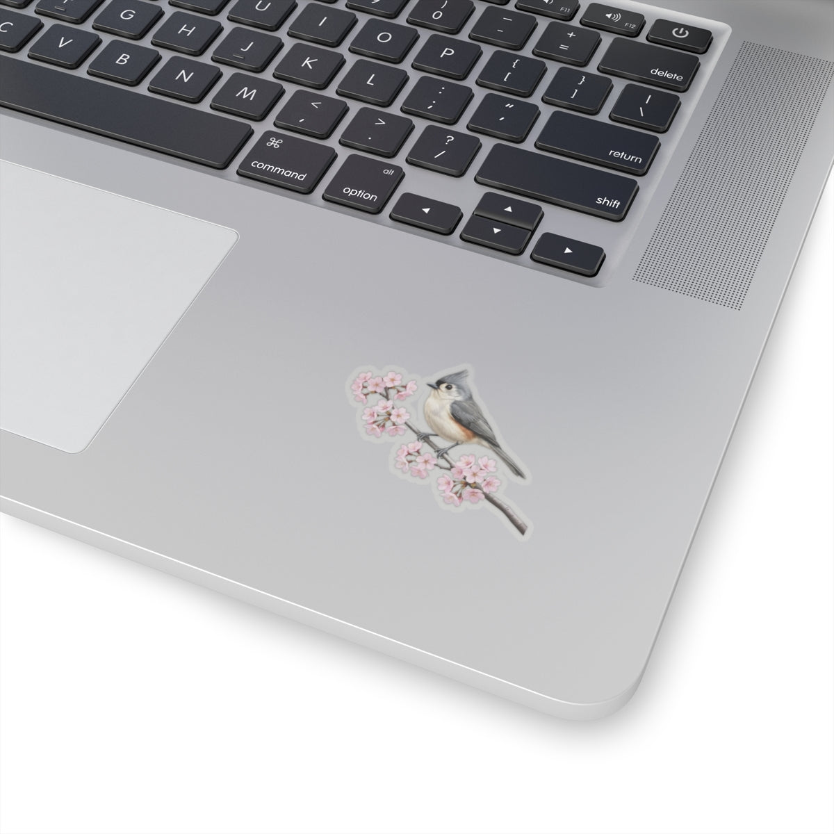Tufted Titmouse Cherry Blossom Sticker | Glossy Floral Bird Decal Spring Laptop – Stickers