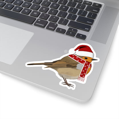 European Robin with Santa Claus Hat and Scarf Christmas Bird Sticker