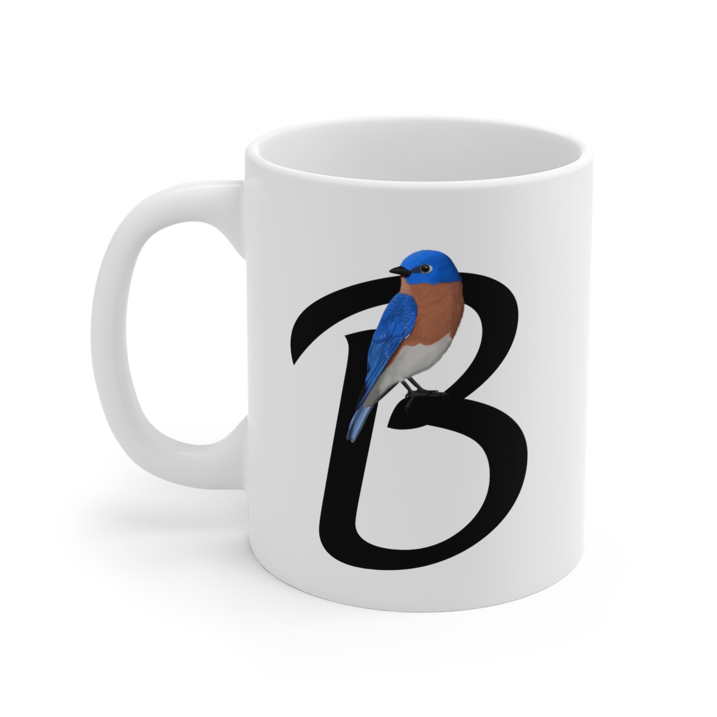 Bluebird Letter B Bird Ceramic Mug 11oz White