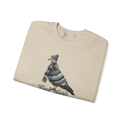 鳩のあったか冬用スウェットシャツ | バードウォッチャークルーネック | 鳥好きの方へのユニセックスの鳴鳥ニットギフト