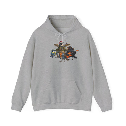 Vogel-Rockband Hoodie – Lustiger Kapuzenpullover mit Amsel, Rotkehlchen & Meise