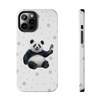 Cute Panda Bear with a Bluebird Animal iPhone Case - Dual-Layer PC/TPU Protective Cover for iPhone