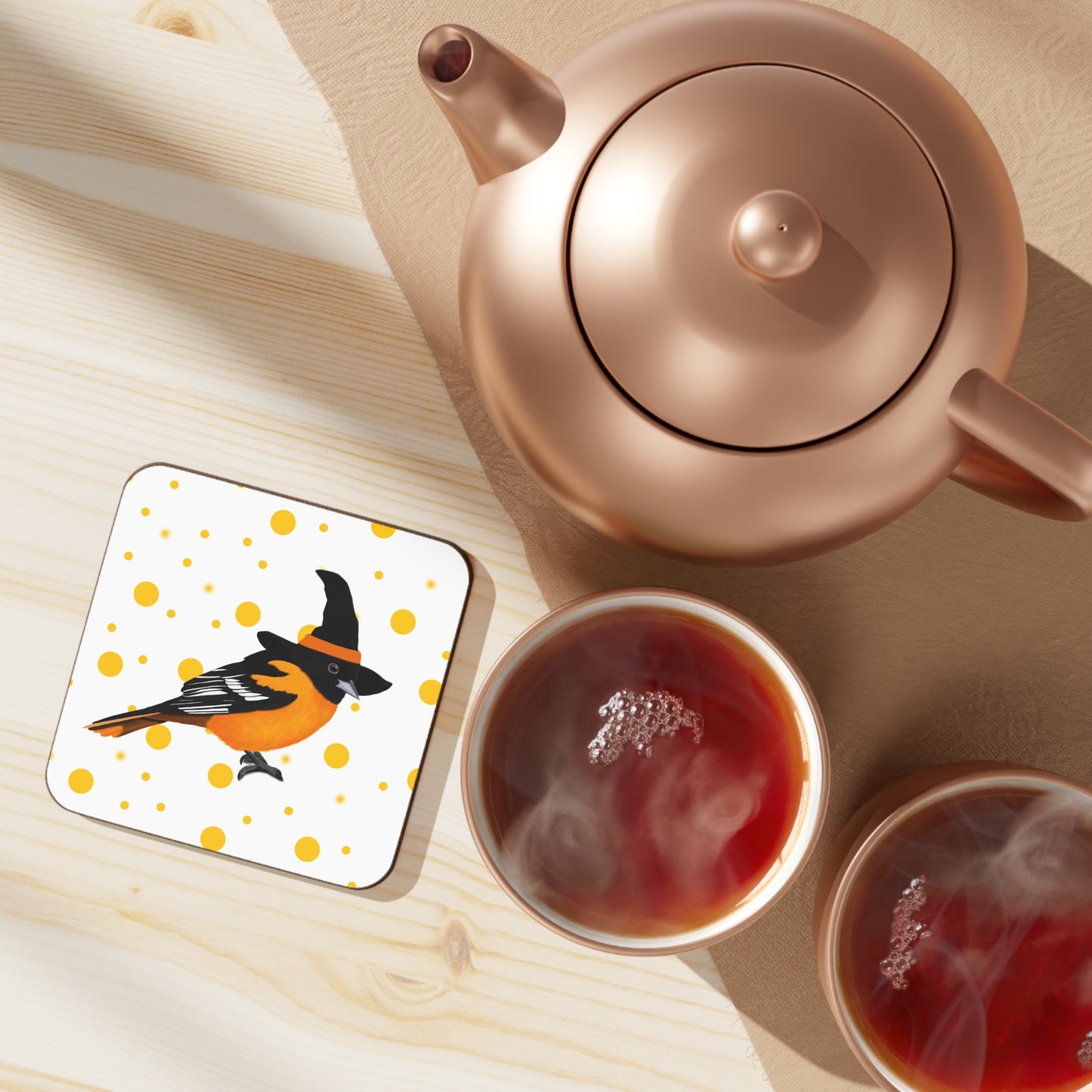 Baltimore Oriole Orange Dots Halloween Bird Hardboard Coaster