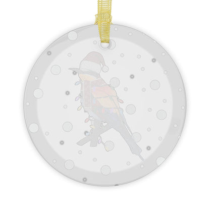 Bee-Eater as Santa Claus with Fairy Lights Christmas Glass Ornament