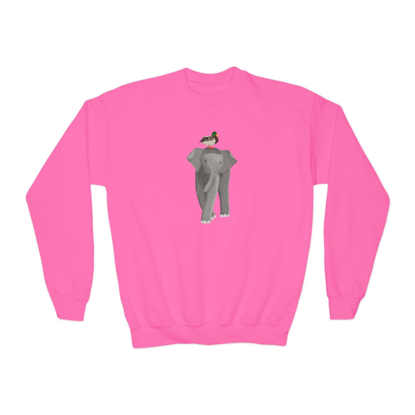 Elephant with Mallard Bird Youth Crewneck Sweatshirt