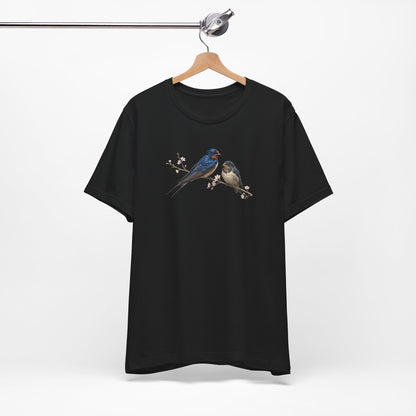 Barn Swallow & Fledgling T-Shirt | Spring Blossoms Unisex Graphic Tee