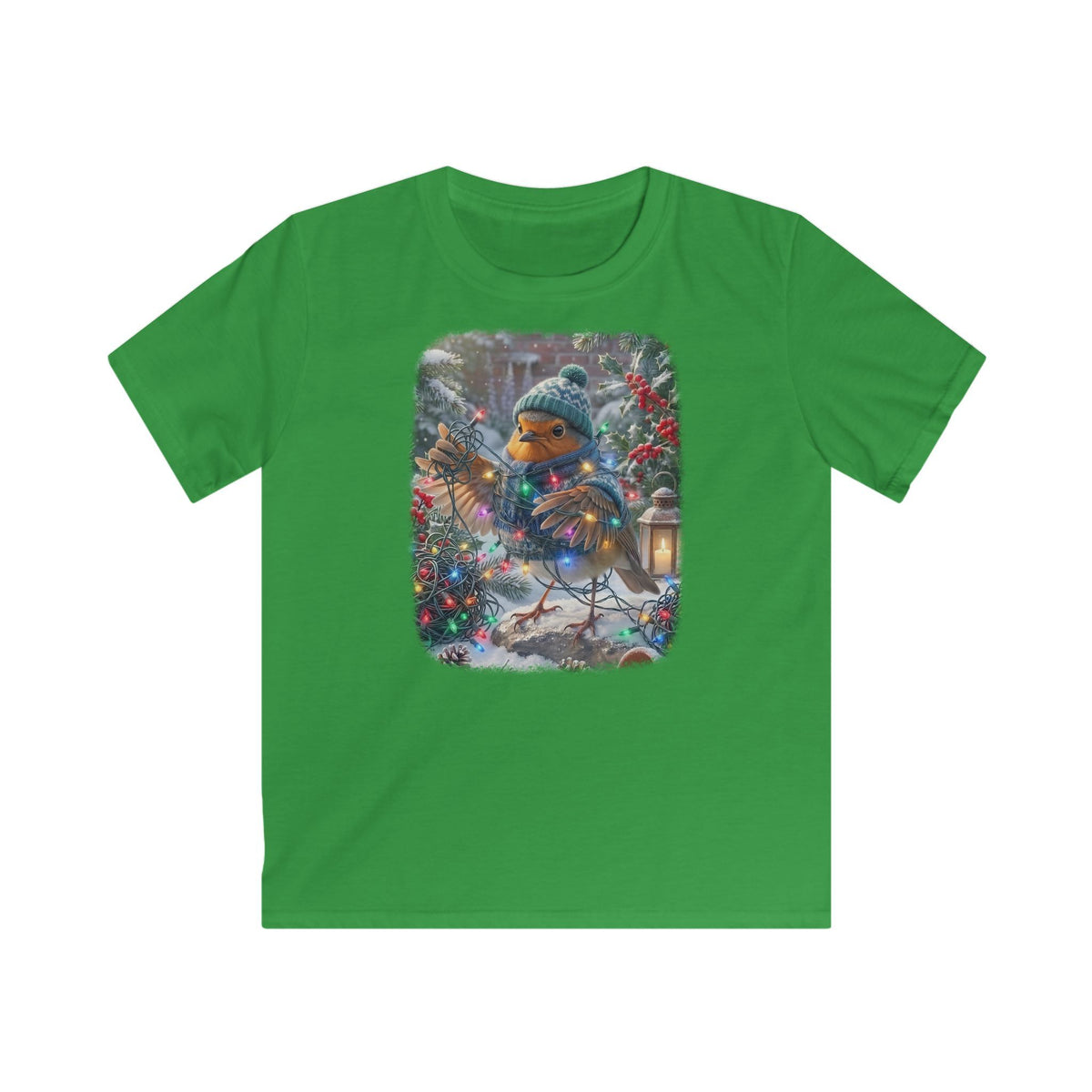 Premium Kinder T-Shirt Rosi Rotkehlchen und die Lichterkette im Garten