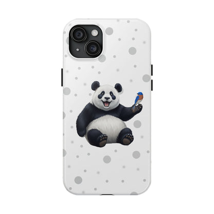 Cute Panda Bear with a Bluebird Animal iPhone Case - Dual-Layer PC/TPU Protective Cover for iPhone