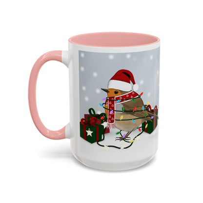 European Robin with Christmas Hat and Scarf Snow Bird Coffee Mug