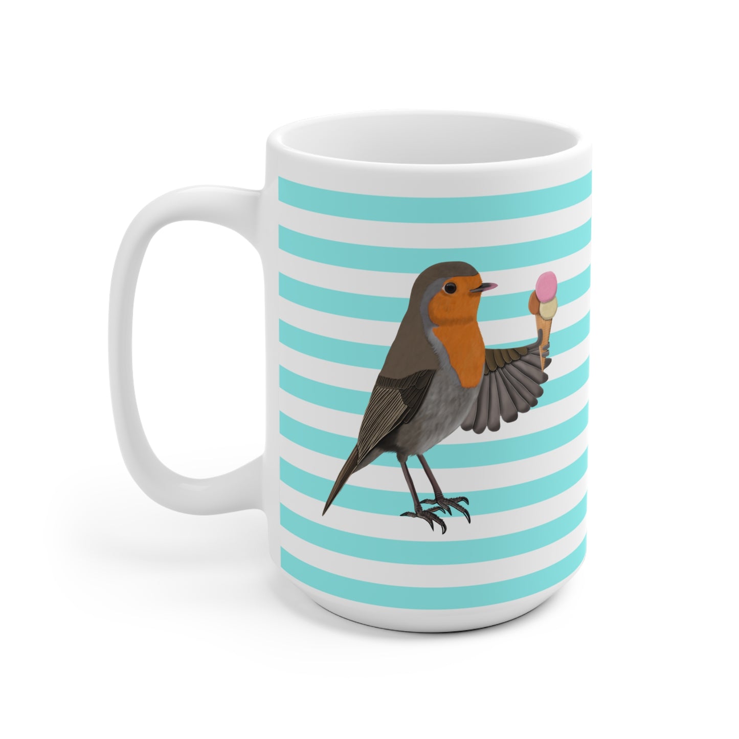 Rotkehlchen mit Eis Vogel Tasse Türkis Weiß